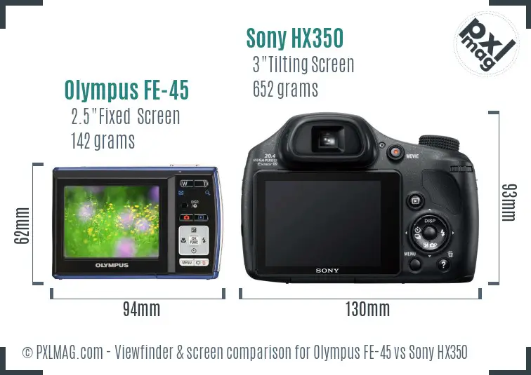 Olympus FE-45 vs Sony HX350 Screen and Viewfinder comparison