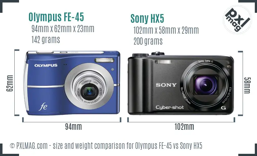 Olympus FE-45 vs Sony HX5 size comparison