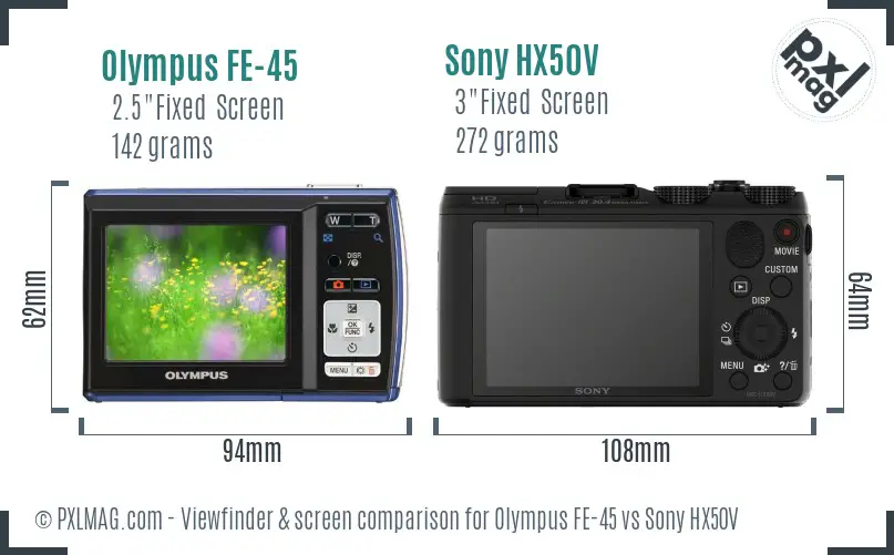 Olympus FE-45 vs Sony HX50V Screen and Viewfinder comparison
