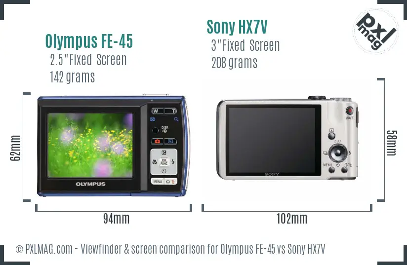 Olympus FE-45 vs Sony HX7V Screen and Viewfinder comparison