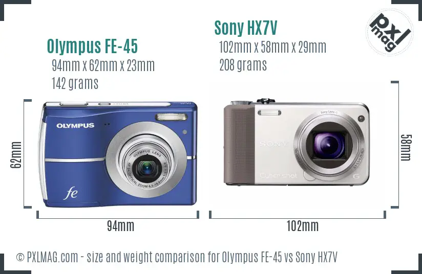 Olympus FE-45 vs Sony HX7V size comparison