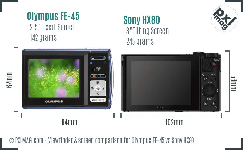 Olympus FE-45 vs Sony HX80 Screen and Viewfinder comparison