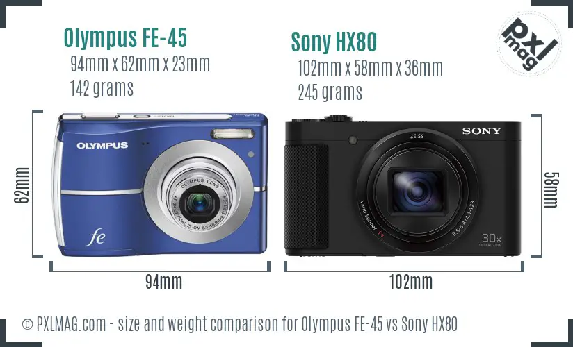 Olympus FE-45 vs Sony HX80 size comparison
