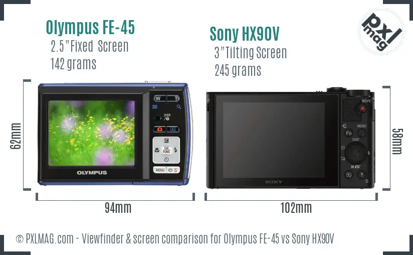 Olympus FE-45 vs Sony HX90V Screen and Viewfinder comparison