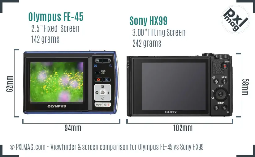 Olympus FE-45 vs Sony HX99 Screen and Viewfinder comparison Olympus FE-45 vs Sony HX99 Screen and Viewfinder comparison