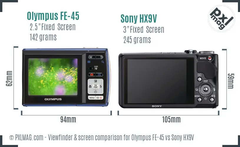 Olympus FE-45 vs Sony HX9V Screen and Viewfinder comparison