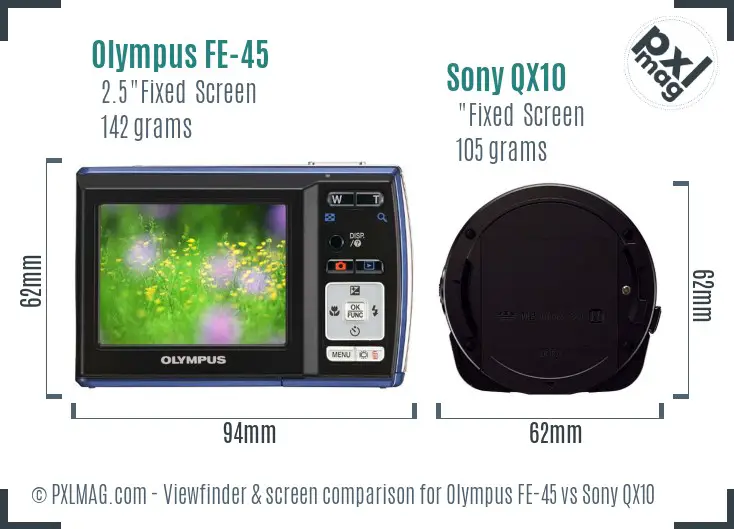 Olympus FE-45 vs Sony QX10 Screen and Viewfinder comparison