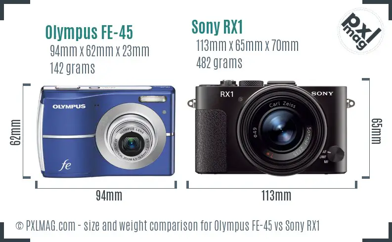 Olympus FE-45 vs Sony RX1 size comparison