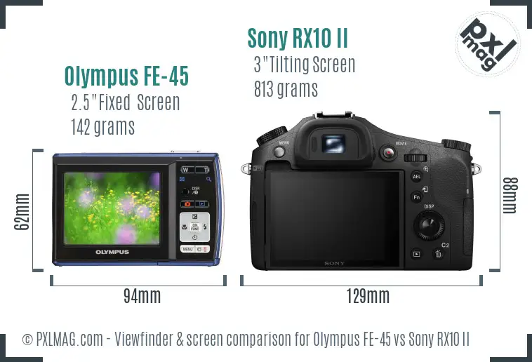 Olympus FE-45 vs Sony RX10 II Screen and Viewfinder comparison