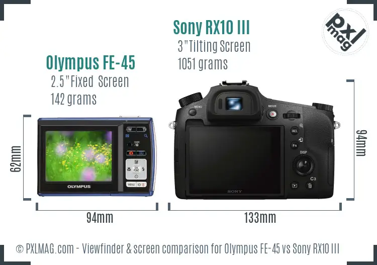 Olympus FE-45 vs Sony RX10 III Screen and Viewfinder comparison