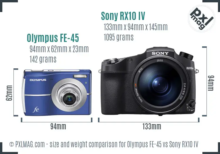 Olympus FE-45 vs Sony RX10 IV size comparison