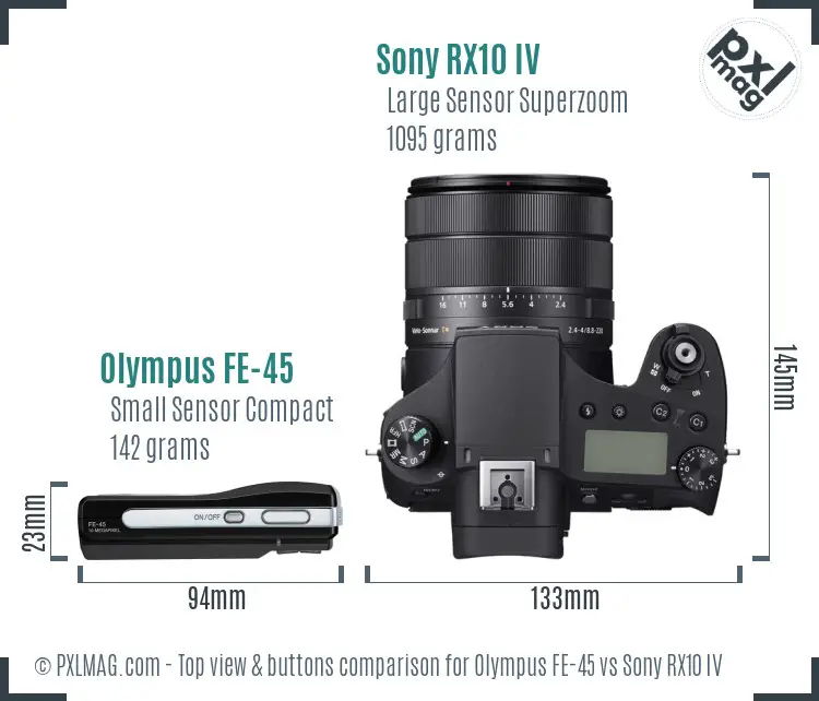 Olympus FE-45 vs Sony RX10 IV top view buttons comparison