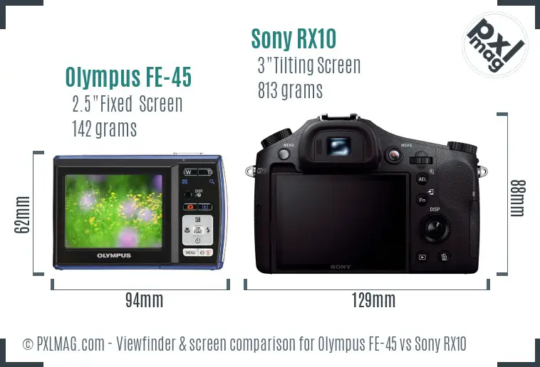 Olympus FE-45 vs Sony RX10 Screen and Viewfinder comparison