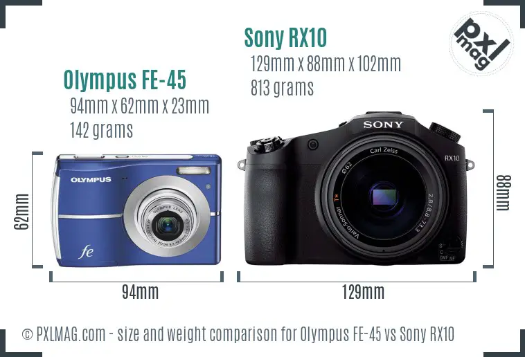Olympus FE-45 vs Sony RX10 size comparison
