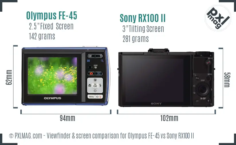 Olympus FE-45 vs Sony RX100 II Screen and Viewfinder comparison