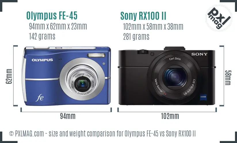 Olympus FE-45 vs Sony RX100 II size comparison