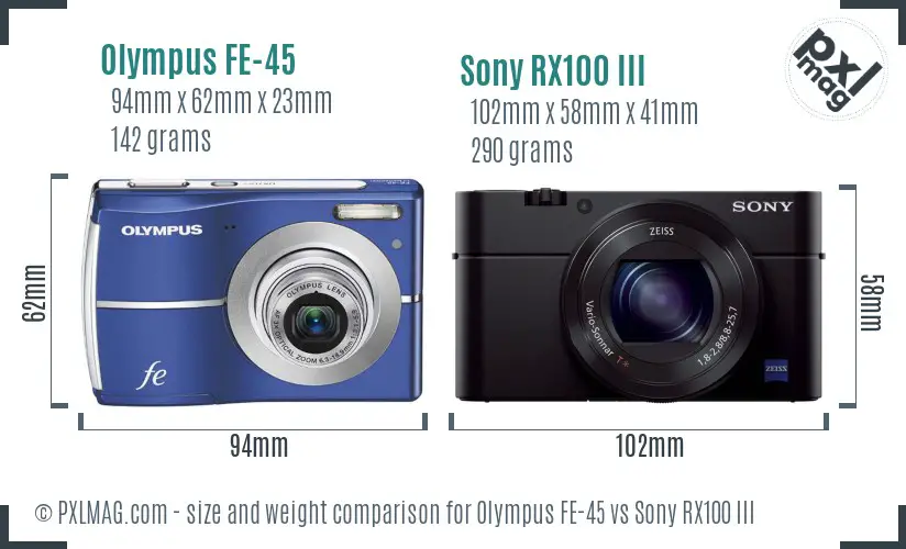 Olympus FE-45 vs Sony RX100 III size comparison