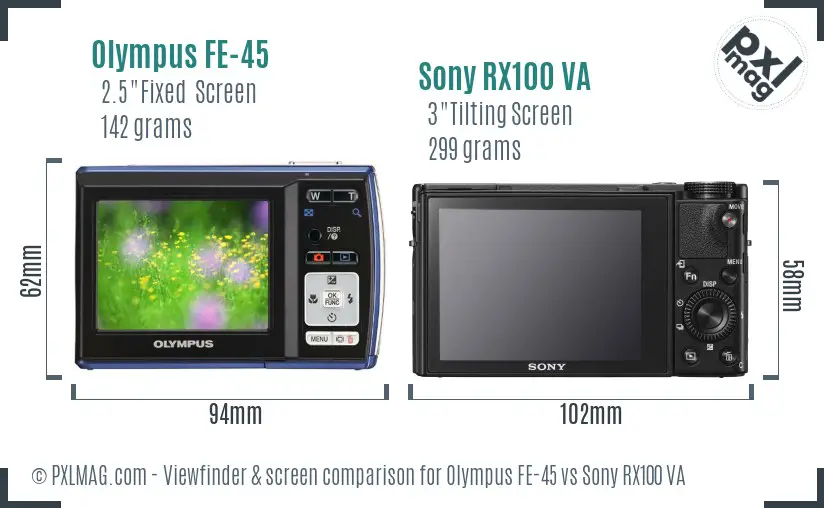 Olympus FE-45 vs Sony RX100 VA Screen and Viewfinder comparison