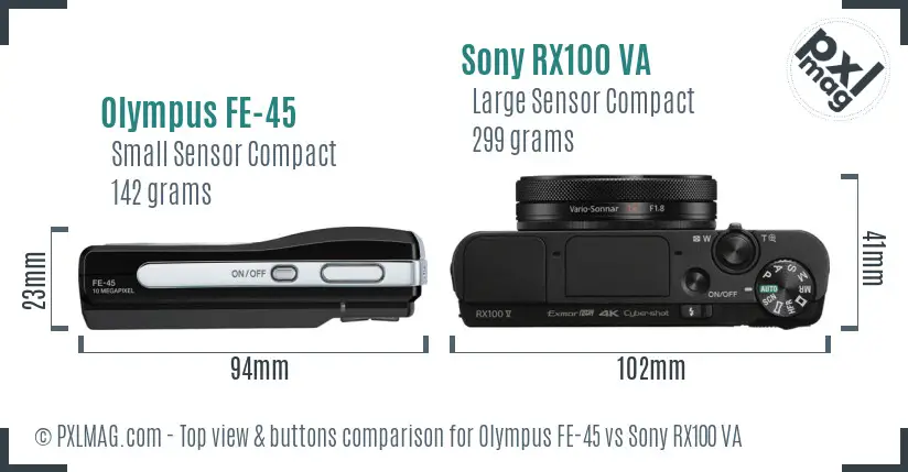 Olympus FE-45 vs Sony RX100 VA top view buttons comparison