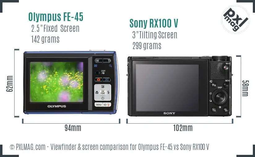 Olympus FE-45 vs Sony RX100 V Screen and Viewfinder comparison
