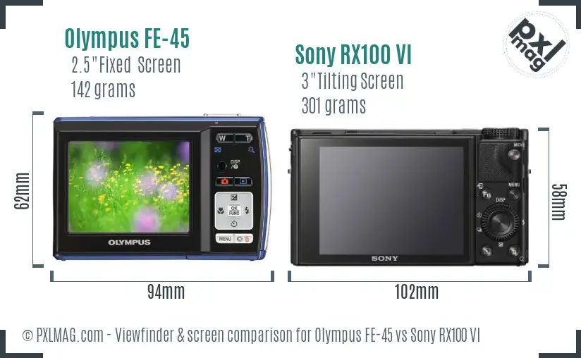 Olympus FE-45 vs Sony RX100 VI Screen and Viewfinder comparison