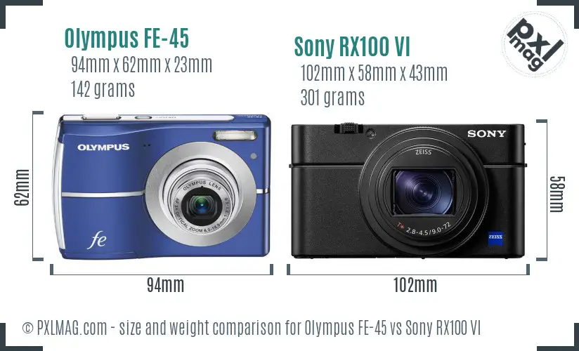 Olympus FE-45 vs Sony RX100 VI size comparison