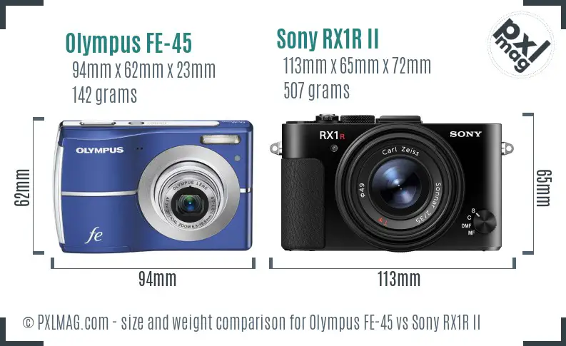 Olympus FE-45 vs Sony RX1R II size comparison