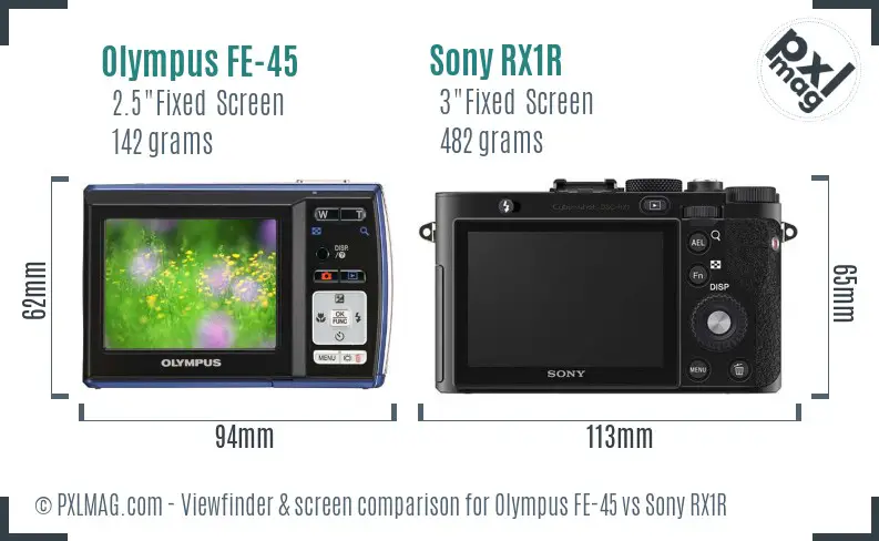 Olympus FE-45 vs Sony RX1R Screen and Viewfinder comparison Olympus FE-45 vs Sony RX1R Screen and Viewfinder comparison