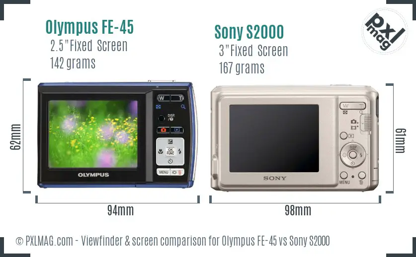 Olympus FE-45 vs Sony S2000 Screen and Viewfinder comparison