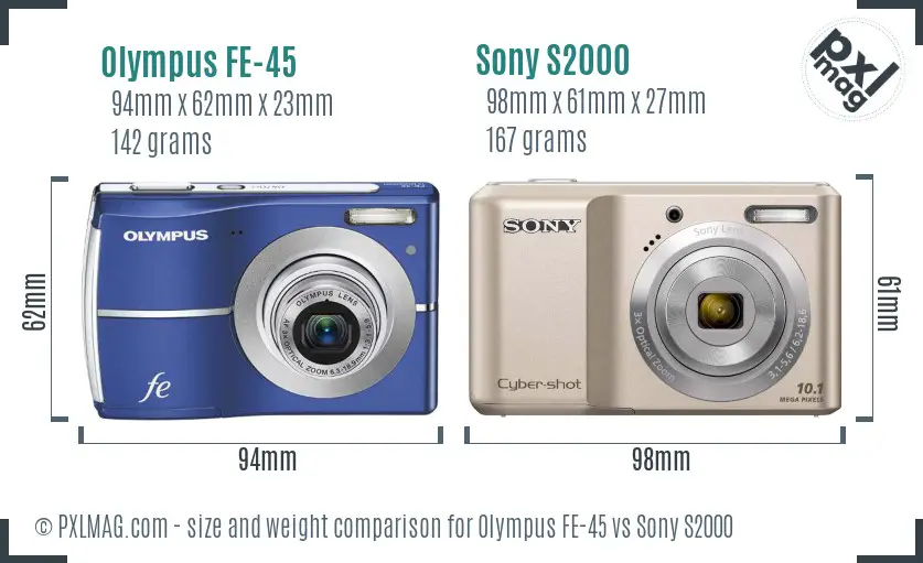 Olympus FE-45 vs Sony S2000 size comparison