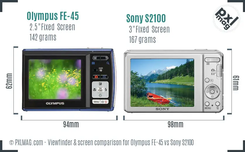 Olympus FE-45 vs Sony S2100 Screen and Viewfinder comparison