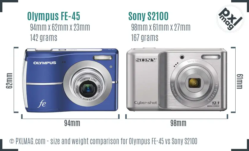Olympus FE-45 vs Sony S2100 size comparison