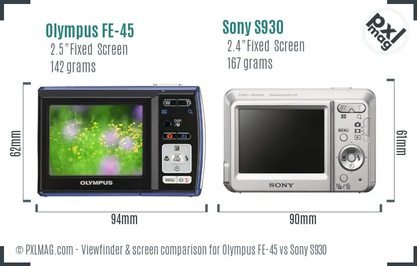 Olympus FE-45 vs Sony S930 Screen and Viewfinder comparison Olympus FE-45 vs Sony S930 Screen and Viewfinder comparison