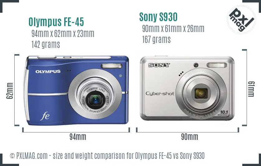 Olympus FE-45 vs Sony S930 size comparison Olympus FE-45 vs Sony S930 size comparison