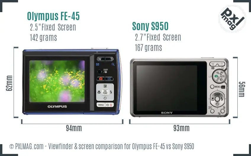 Olympus FE-45 vs Sony S950 Screen and Viewfinder comparison