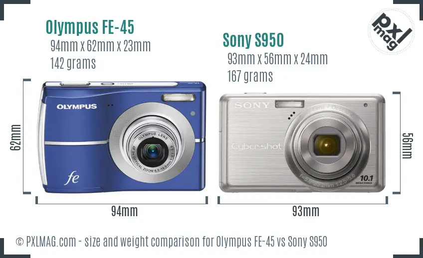 Olympus FE-45 vs Sony S950 size comparison