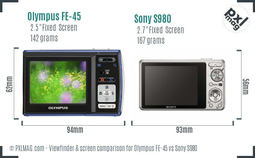 Olympus FE-45 vs Sony S980 Screen and Viewfinder comparison