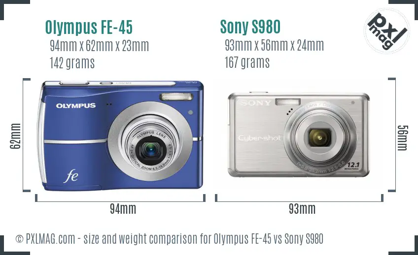 Olympus FE-45 vs Sony S980 size comparison