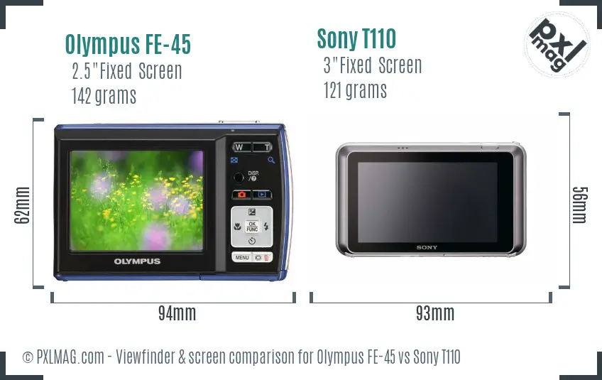 Olympus FE-45 vs Sony T110 Screen and Viewfinder comparison