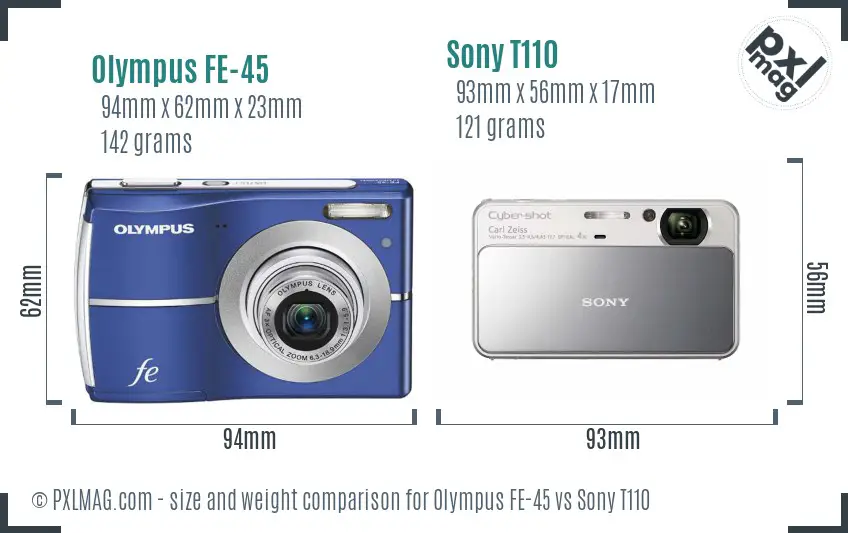 Olympus FE-45 vs Sony T110 size comparison