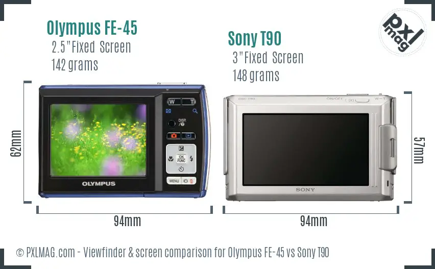 Olympus FE-45 vs Sony T90 Screen and Viewfinder comparison