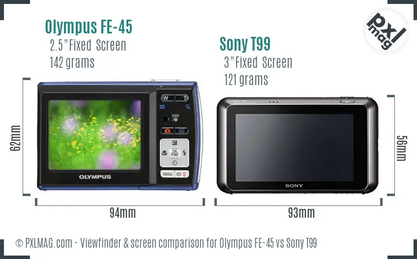 Olympus FE-45 vs Sony T99 Screen and Viewfinder comparison