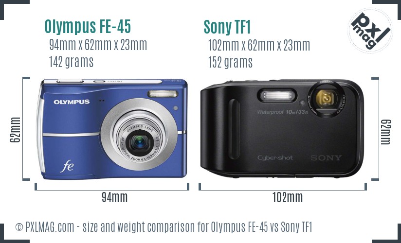 Olympus FE-45 vs Sony TF1 size comparison Olympus FE-45 vs Sony TF1 size comparison