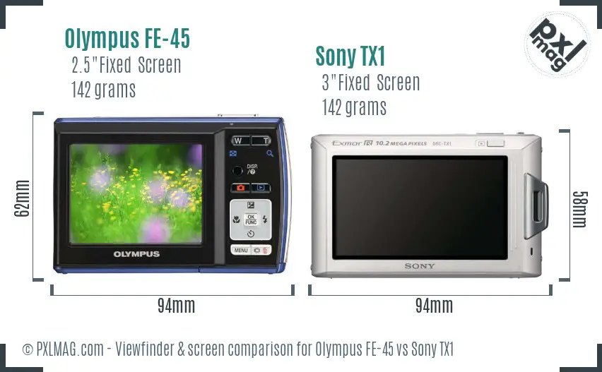 Olympus FE-45 vs Sony TX1 Screen and Viewfinder comparison