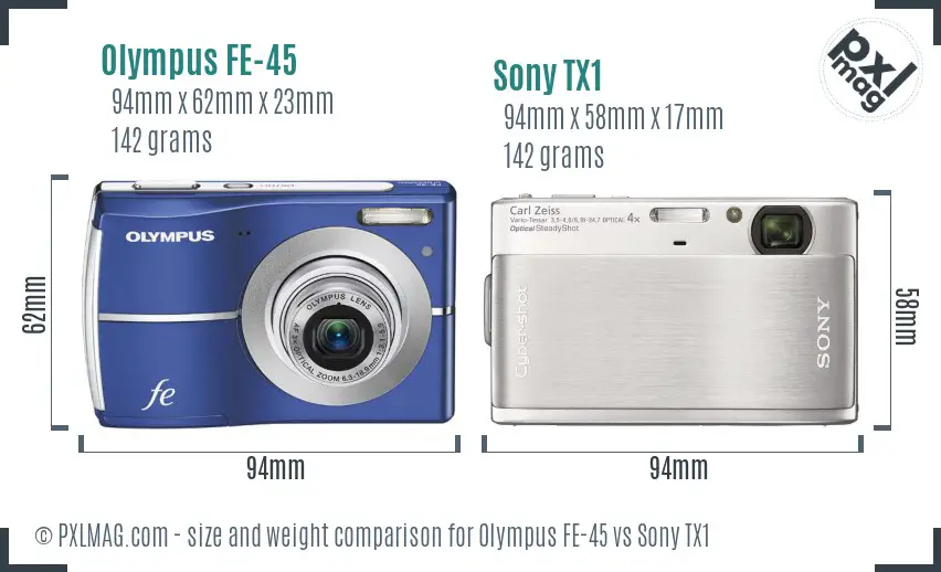 Olympus FE-45 vs Sony TX1 size comparison