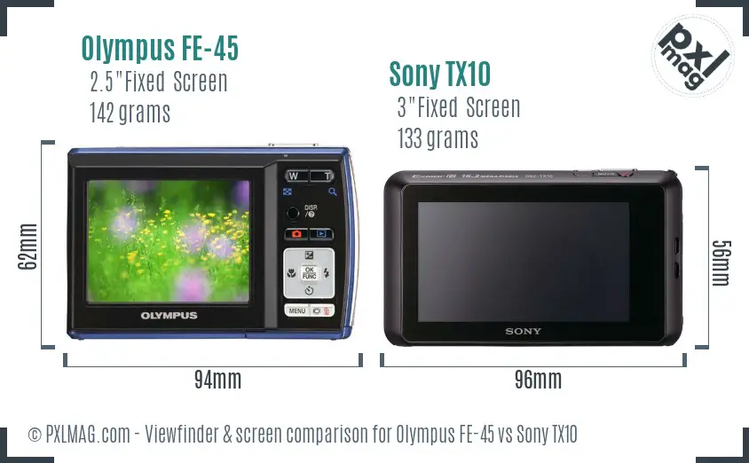 Olympus FE-45 vs Sony TX10 Screen and Viewfinder comparison