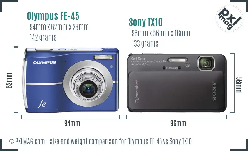 Olympus FE-45 vs Sony TX10 size comparison