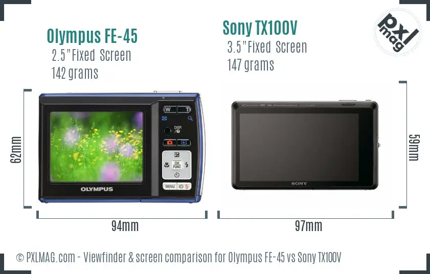Olympus FE-45 vs Sony TX100V Screen and Viewfinder comparison