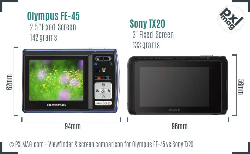 Olympus FE-45 vs Sony TX20 Screen and Viewfinder comparison