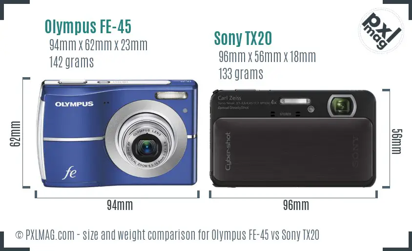 Olympus FE-45 vs Sony TX20 size comparison